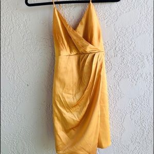 Yellow Satin Wrap Dress
